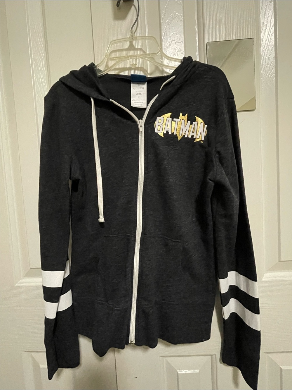 Batman Black Hoodie with Yellow Logo and White Trim